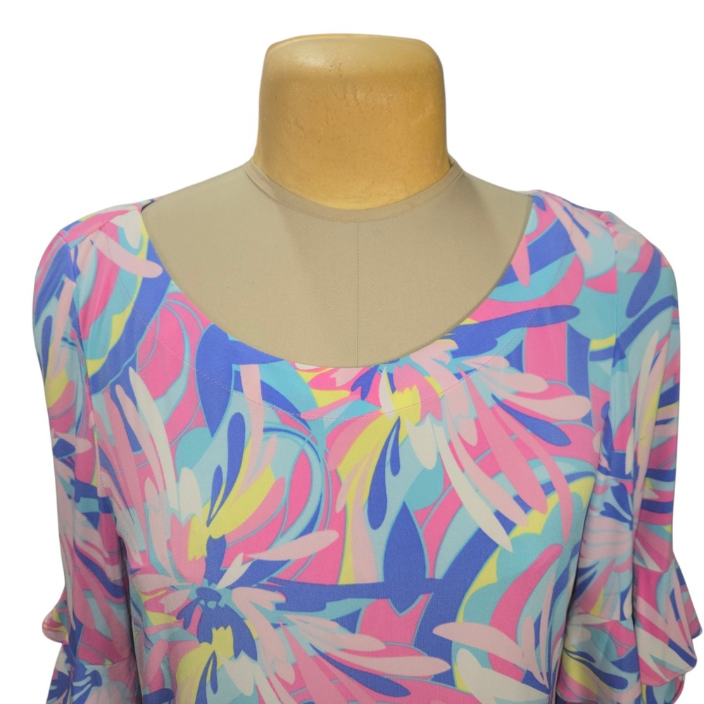 Pappagallo Womens XL Floral Shift Dress Blue Pink Yellow Ruffle Sleeve XL - Picture 3 of 11